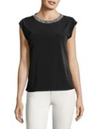 Karl Lagerfeld Paris Faux Pearl-embellished Neckline Tee