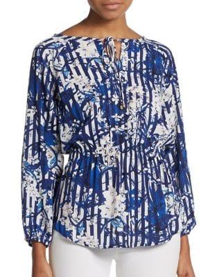 Ivanka Trump Floral-print Keyhole Blouse
