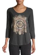 Lucky Brand Metallic Three-quarter Sleeve Top