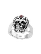 Effy 925 Sterling Silver, Black Diamond & Ruby Skull Ring