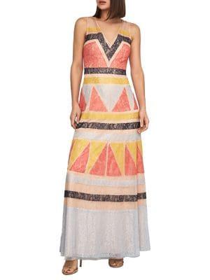 Bcbgmaxazria Colorblocked Lace Maxi Dress