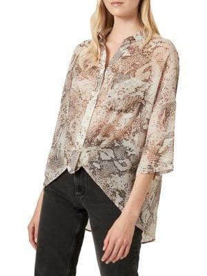 French Connection Oversized Snake-print Tie-hem Shirt