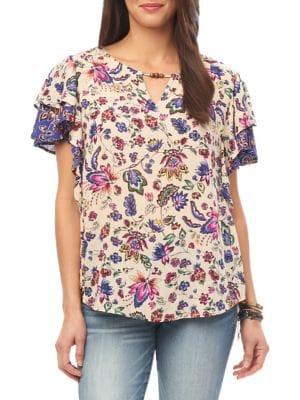 Democracy Printed Tiered-sleeve Blouse