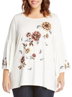 Karen Kane Plus Floral Printed Flare-sleeve Top