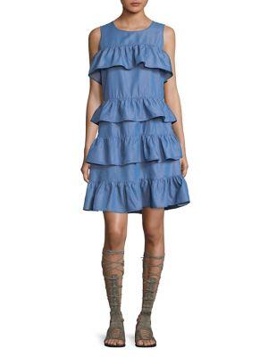 Michael Michael Kors Petite Ruffled Denim Mini Dress