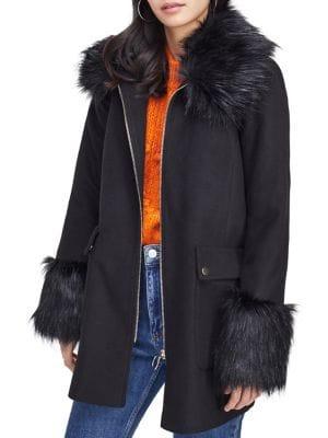 Miss Selfridge Faux Fur-trimmed Coat