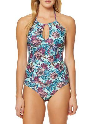 Jessica Simpson Floral High-neck Keyhole Tankini Top
