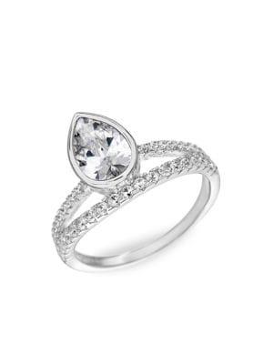 Lord & Taylor Sterling Silver & Crystal Teardrop Open Ring