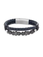Lord & Taylor Stainless Steel & Leather Beaded Bracelet