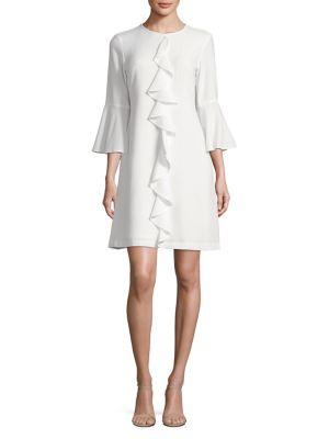Gabby Skye Ruffle-front Bell-sleeve Dress
