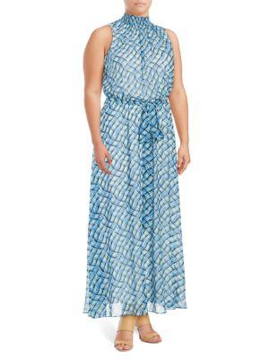 Calvin Klein Plus Belted Patterned Maxi Dress