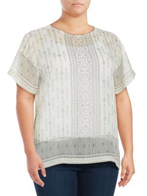 Vince Camuto Plus Drop-shoulder Printed Top