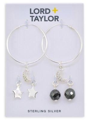 Lord & Taylor Hoop Earrings With 2-pair Sterling Silver & Hematite Interchangeable Charms