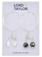 Lord & Taylor Hoop Earrings With 2-pair Sterling Silver & Hematite Interchangeable Charms