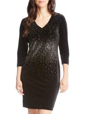 Karen Kane Metallic Splatter-print Velvet Sheath Dress