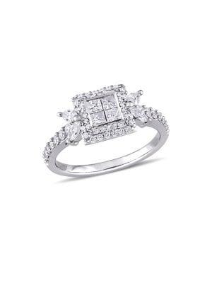 Sonatina Princess-cut Quad 1 Tcw Diamond & 14k White Gold Halo Engagement Ring