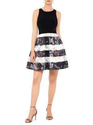 Xscape Floral Striped Fit-&-flare Dress