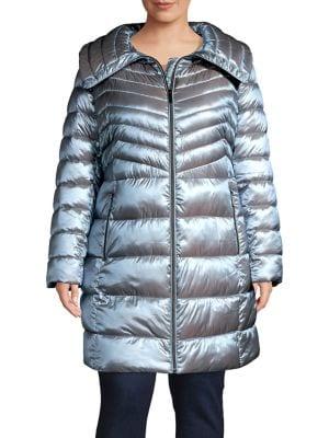 Ellen Tracy Plus Quilted Faux Down Stadium Coat