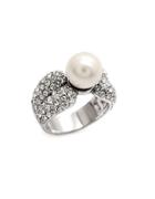 Michela Pave Crystal Faux Pearl Ring