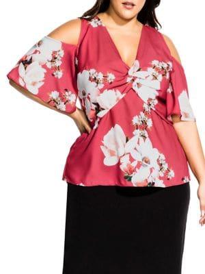City Chic Plus Sacred Lotus Cold-shoulder Top