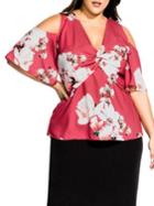 City Chic Plus Sacred Lotus Cold-shoulder Top