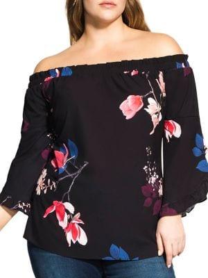 City Chic Plus Relaxed-fit Spring Lotus Top