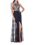 Js Collections Floral Lace Jewelneck Gown
