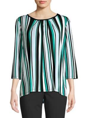 Jones New York Pleated Three-quarter Stripe Top