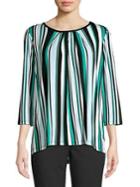 Jones New York Pleated Three-quarter Stripe Top