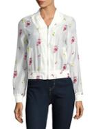 Design Lab Lord & Taylor Floral Embroidered Zip Bomber Jacket