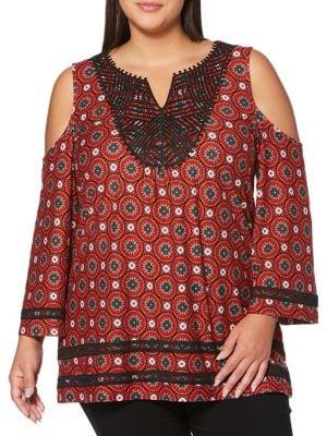 Rafaella Plus Printed Cold Shoulder Top
