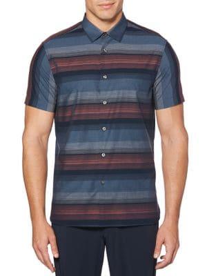 Perry Ellis Short-sleeve Ombre Stripe Button-down Shirt