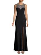 Betsy & Adam Embellished Leg Slit Gown