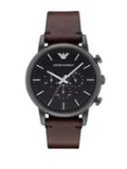Emporio Armani Polished Stainless Steel Leather-strap Watch