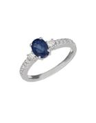 Lord & Taylor Blue Sapphire, Diamond And 14k White Gold Ring