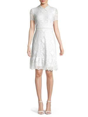 Karl Lagerfeld Paris Short-sleeve Lace Collared Dress