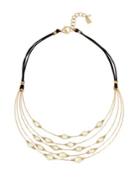 Lord Taylor Faux Pearl, Crystal And Leather Multi-row Wire Frontal Necklace