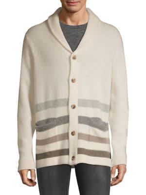 Black Brown Striped Cashmere Buttoned Cardigan