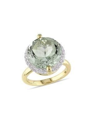 Sonatina 14k Yellow Gold, Green Amethyst & Diamond Halo Ring