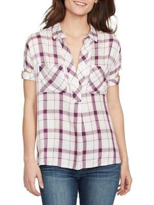 William Rast Lydia Plaid Cutout-sleeve Top
