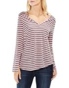 Two By Vince Camuto Split Cuff V-neck Rapid Simple Striped Top