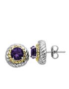 Lord & Taylor 14 Kt. Yellow Gold And Sterling Silver Amethyst Earrings