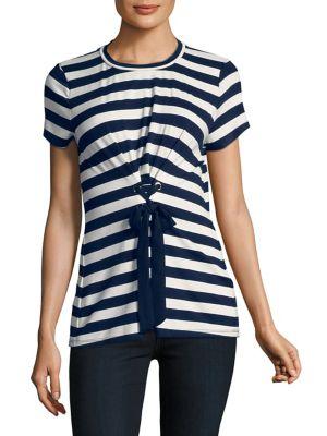 Ivanka Trump Striped Lace-up Front Top