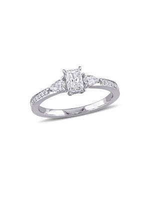 Sonatina 14k White Gold, Radiant And Pear-cut Diamond 3-stone Vintage Engagement Ring
