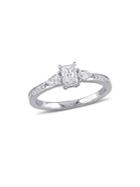 Sonatina 14k White Gold, Radiant And Pear-cut Diamond 3-stone Vintage Engagement Ring
