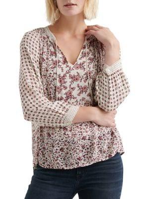 Lucky Brand Printed Peasant Tassel Blouse