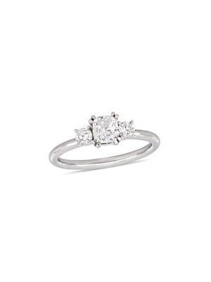 Sonatina Bridal Cushion-cut Three-stone 14k White Gold And Diamond Engagement Ring