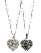 Judith Jack Sterling Silver And Crystal Reversible Heart Pendant Necklace