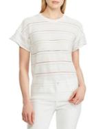 Lauren Ralph Lauren Striped Lace Cotton Blend Tee
