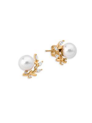 Majorica Imitation Pearl And Crystal Sterling Silver Earrings